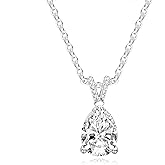 Catfoony 2CT Pear Cut Moissanite Pendant Necklace for Women,DE Color Lab Created Diamond 18K White Gold Plated 925 Sterling Silver with Certificate