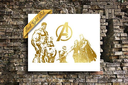 Marvels avengers Infinity war Gold Foil Art, Superhero Bedroom Poster 8 x 10 inches B5