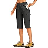 TBMPOY Womens 15" Long Hiking Shorts Below Knee Length Cargo Capri Bermuda Water Resistant Lightweight Stretch 3 Pockets