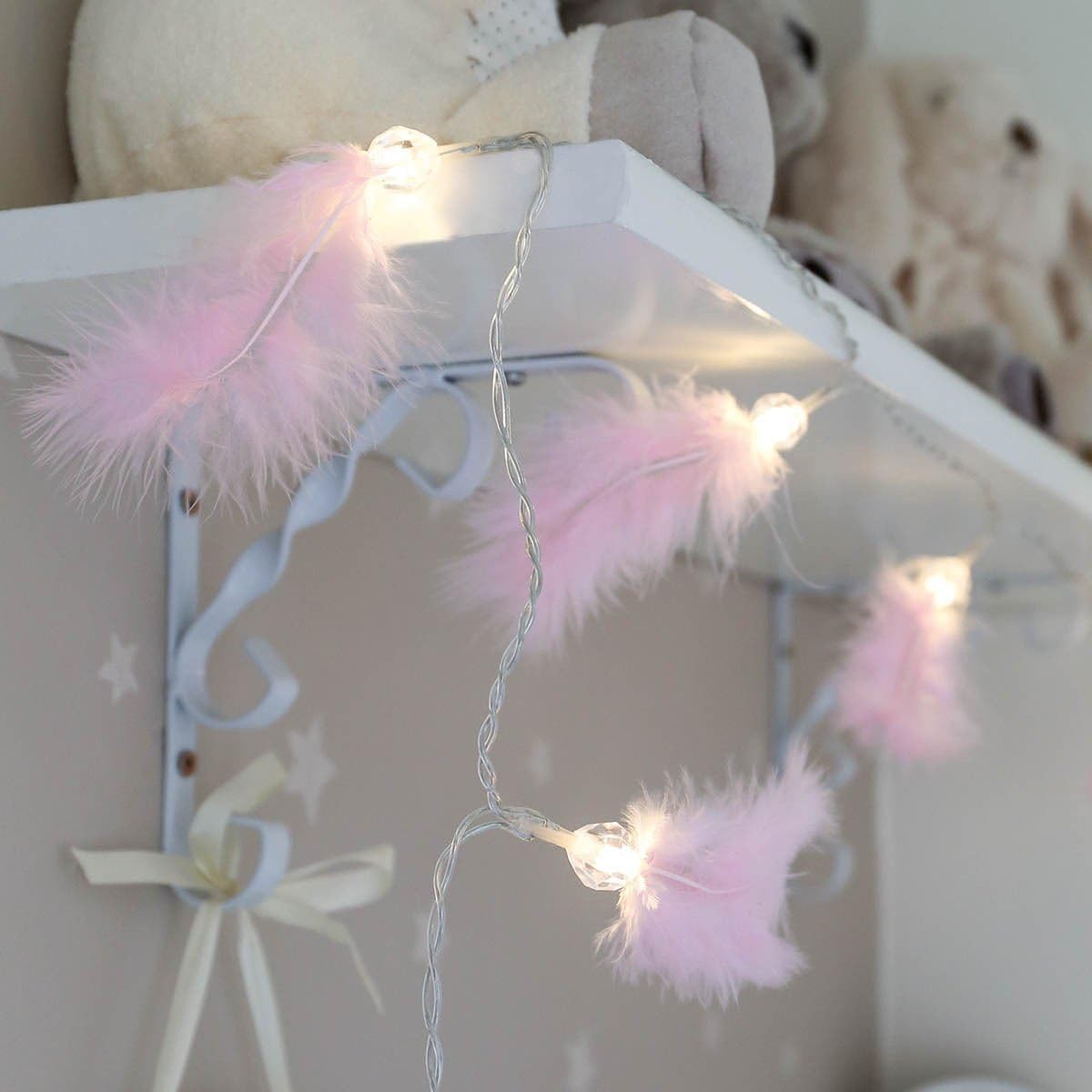 Gimuk Feather Fairy String Lights 20 LED Battery Operated Warm White Bedroom/Xmas/Wedding/Halloween/Party Art Decor/Lamps (20 LED Pink) - Image 3
