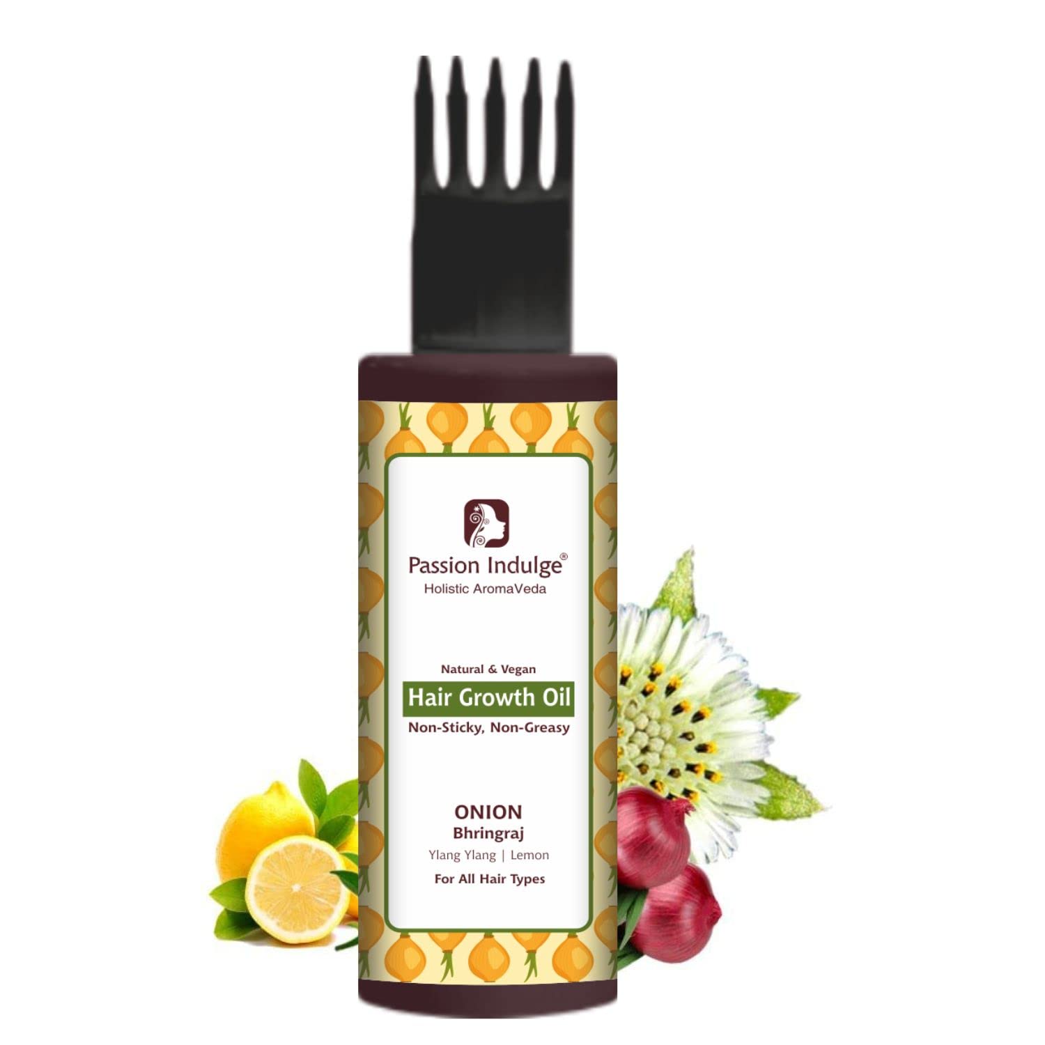 Passion Indulge Onion & Bhringraj Hair oil for hair Growth | Non Sticky & Non Greasy | Natural & Vegan Hair oil for All Hair Type -100ml