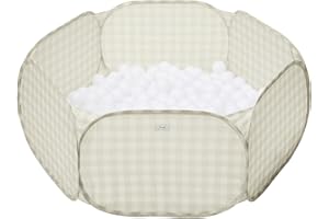 3 Sprouts Kids Ball Pit – Pop-Up Indoor Outdoor Ball Pits for Toddlers Playpen Playhouse – Large Foldable Ballpit - Active Play for Baby Babies Infants Girls Boys (Balls Not Included) - Gingham Beige