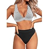 Yonique Thong Bikini Set High Waisted Two Piece Swimsuit High Cut Bikini V Neck Bathing Suit