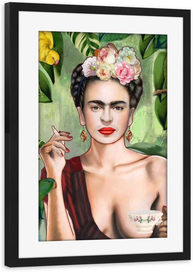 artboxONE framed poster black 75x50 cm Frida con amigos by Nettsch - framed print