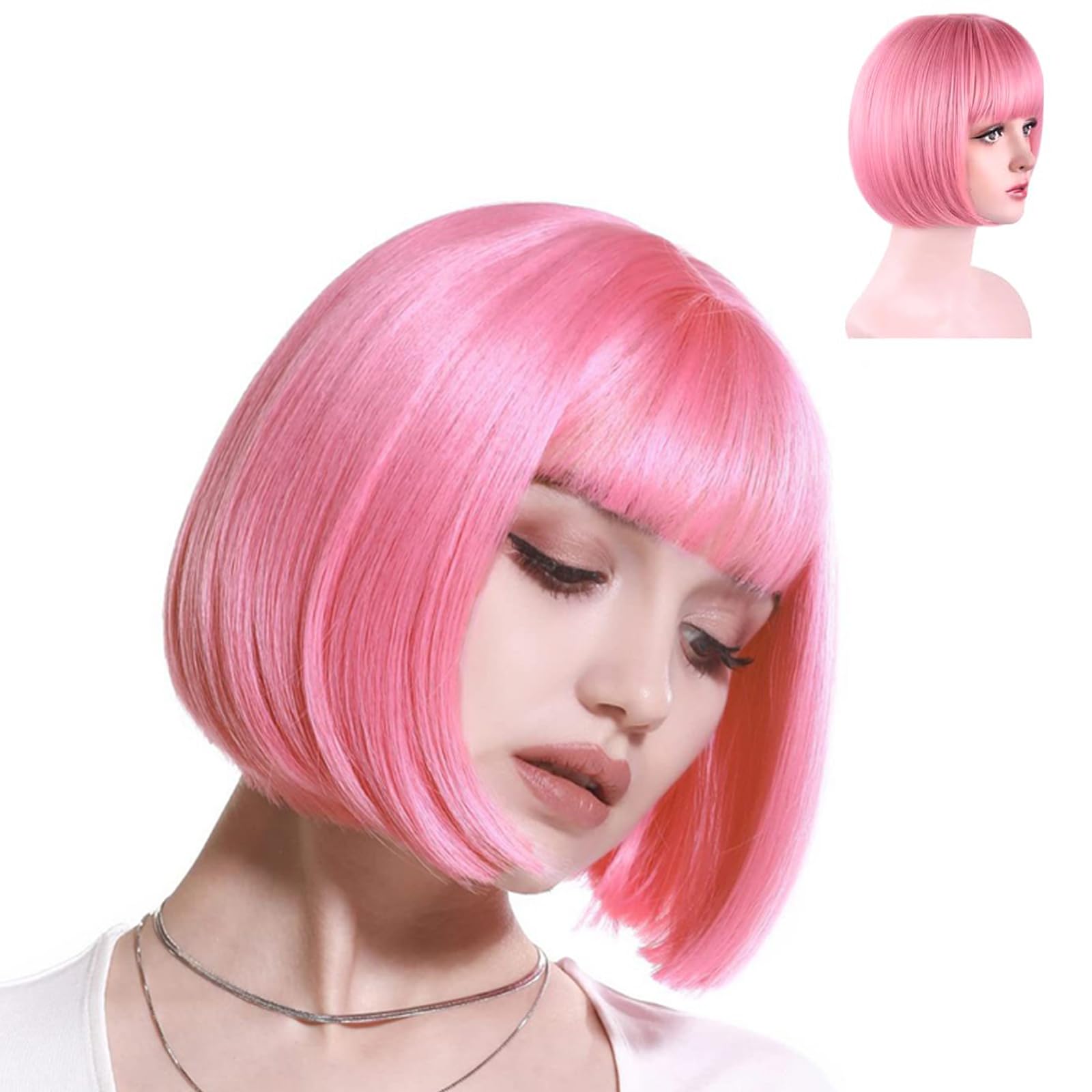 Pink Wig for Women - Pretty and Delicate, Suitable for Role Play and Party, Face Shape Modification, Clothes Matching