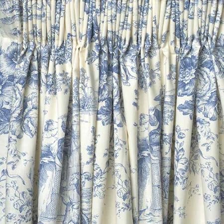 Toile De Jouy Ready Made Curtains Blue 66 X 54 Amazon Co Uk