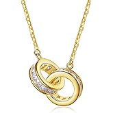 ZHOU LIU FU Pendant Necklaces for Women 18K Gold Plated Sterling Silver Interlocking Circle Cubic Zirconia Infinity Chain Necklace Jewelry Double Circle Dainty Gold Necklace Girlfriends Mom
