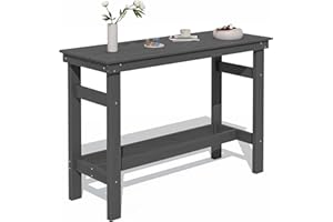 SERWALL 41" Outdoor Bar Table with 1.6" Umbrella Hole, HDPE Patio Bar Counter Height Table, All-Weather Rectangle Bar Table for Backyard, Garden, Poolside, Balcony - Grey