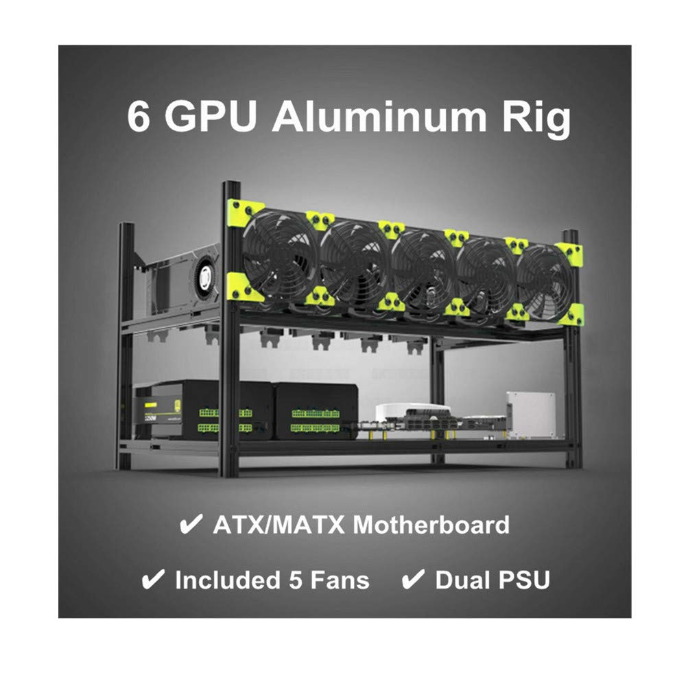 RXFSP 6 GPU Aluminum Stackable Open Air Mining Computer Frame Rig Ethereum Veddha with 5 Fans