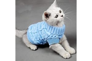 EVURSUA Pet Cat Sweater Kitten Clothes for Cats Small Dogs,Turtleneck Cat Clothes Pullover Soft Warm,fit Kitty,Chihuahua,Teddy,Poodle,Pug (Blue, Large)