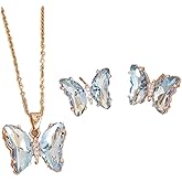 Pingyongchang Butterfly Necklace and Earrings Set for Women - Minimalist Cubic Zircons Gold Pendant, Cute Crystal Jewelry - Women's Gifts