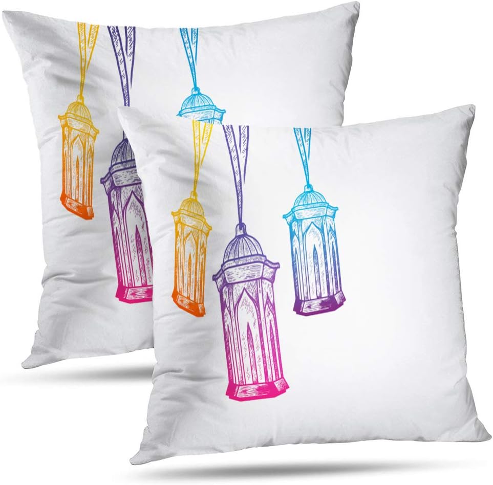 LALILO Glam Pillow Covers, Hanging Lantern Kareem with Sketch Abstract Double-Sided Pattern Pillowcase for Decoration Sofa Cushion Home Bed 18 x 18 Inch