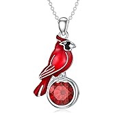 LONAGO Cardinal Necklace with Birthstone 925 Sterling Silver Red Bird Necklace Memorial Cardinals Appear When Angels Are Near Jewelry Gifts for Women Mom