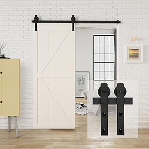 Homlux 6ft Heavy Duty Sturdy Sliding Barn Door Hardware Kit, Single Door-Smoothly and Quietly, Easy to Install and Reusable - Fit 1 3/8-1 3/4" Thickness & 36" Wide Door Panel, Black(I Shape Hanger)