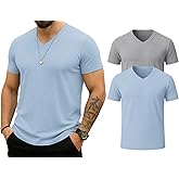 KESIHAN Men's T Shirts V Neck 2 Pack Tees Breathable Everyday Essential Casual Tops