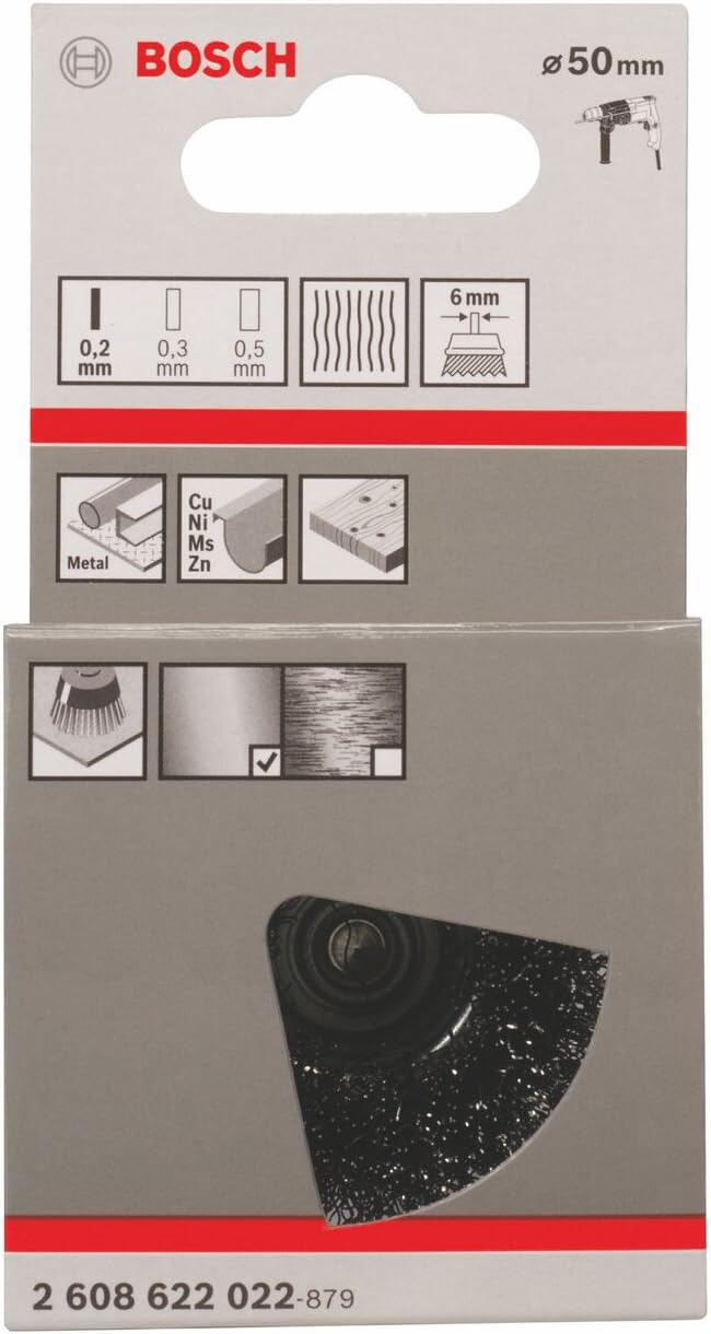 Bosch 1x PRO Steel Longlife Cup Brush, Crimped Wire for 6 mm Cylindrical Shank and Drill (diameter 50 mm - Image 3