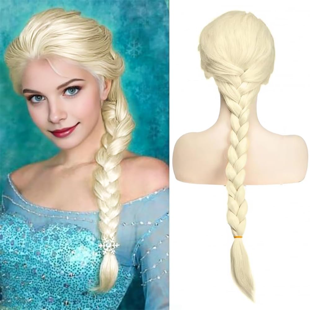 PORSMEER blonde Wavy Elsa Princess Wig for Women Ladies Fancy Dress Charming Full Hair Long Replacement Wigs for Cosplay Party 28 inches Synthetic Wig — image 1