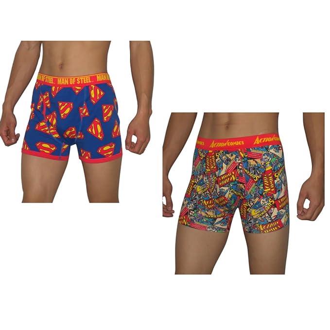 2 PACK Mens SuperHeroes Stretch Boxers / Underwear Superman (Man Of