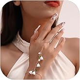 Vivian&CD Trendy Gold Hand Chain Bracelet for Women, 14k Gold Plated Dainty Ring Bracelet, Hypoallergenic Finger Nail Bracelet with Zircon Sequins or Satellite Chain - Elegant Jewelry Gift for Women