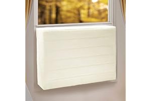 TAKTOPEAK Indoor Air Conditioner Cover for Window Units, Window AC Unit Cover for Inside, Double Insulation with Elastic Strap, Large Beige 28 x 20 x 3 inches (L x H x D)