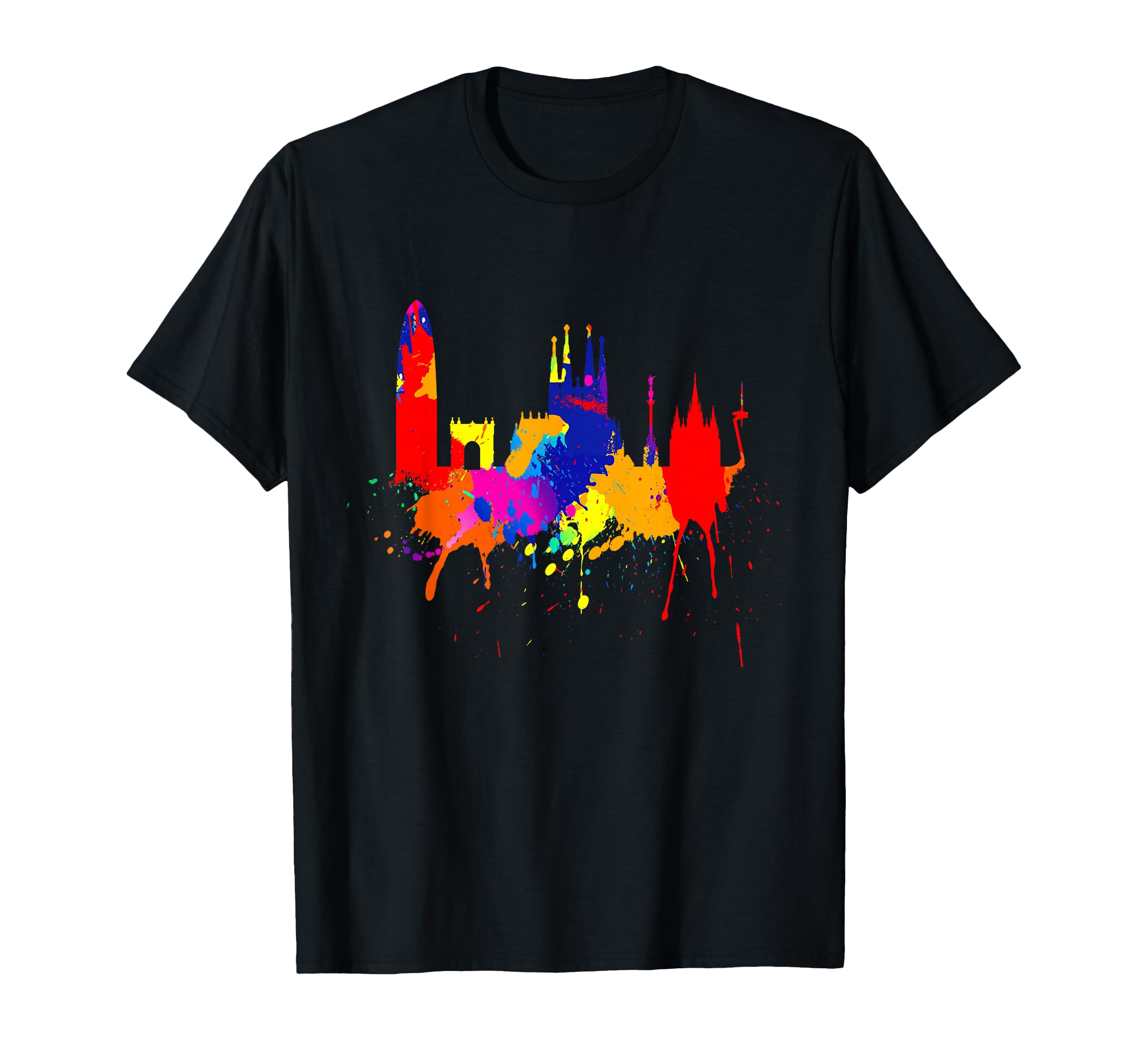 Barcelona Skyline Spain Colorful Love Sagrada Familia T-Shirt