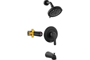 Esnbia Shower Tub Kit, Black Shower Faucet Set（Valve Included) with 9-Setting Rain Shower Head and Single-Handle, Tub Shower Faucet Set, Shower valve Trim Kit, Matte Black