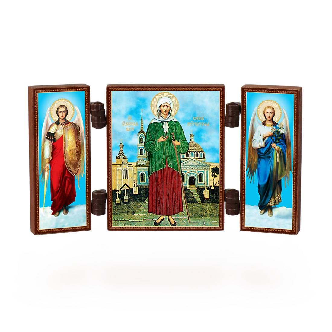 NKlaus - Xenia Of St. Peterburg - Christian icon triptych - Ksenija Peterburgskaja - small house altar wood 36158