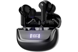 Fone de Ouvido Bluetooth, Basike Fone sem Fio TWS, Bluetooth 5.3 Até 60 Horas de Bateria, Toque Sensível, 62dB ANC Cancelamento de Ruído Musicas Graves Potentes para Academia Corrida (Preto)