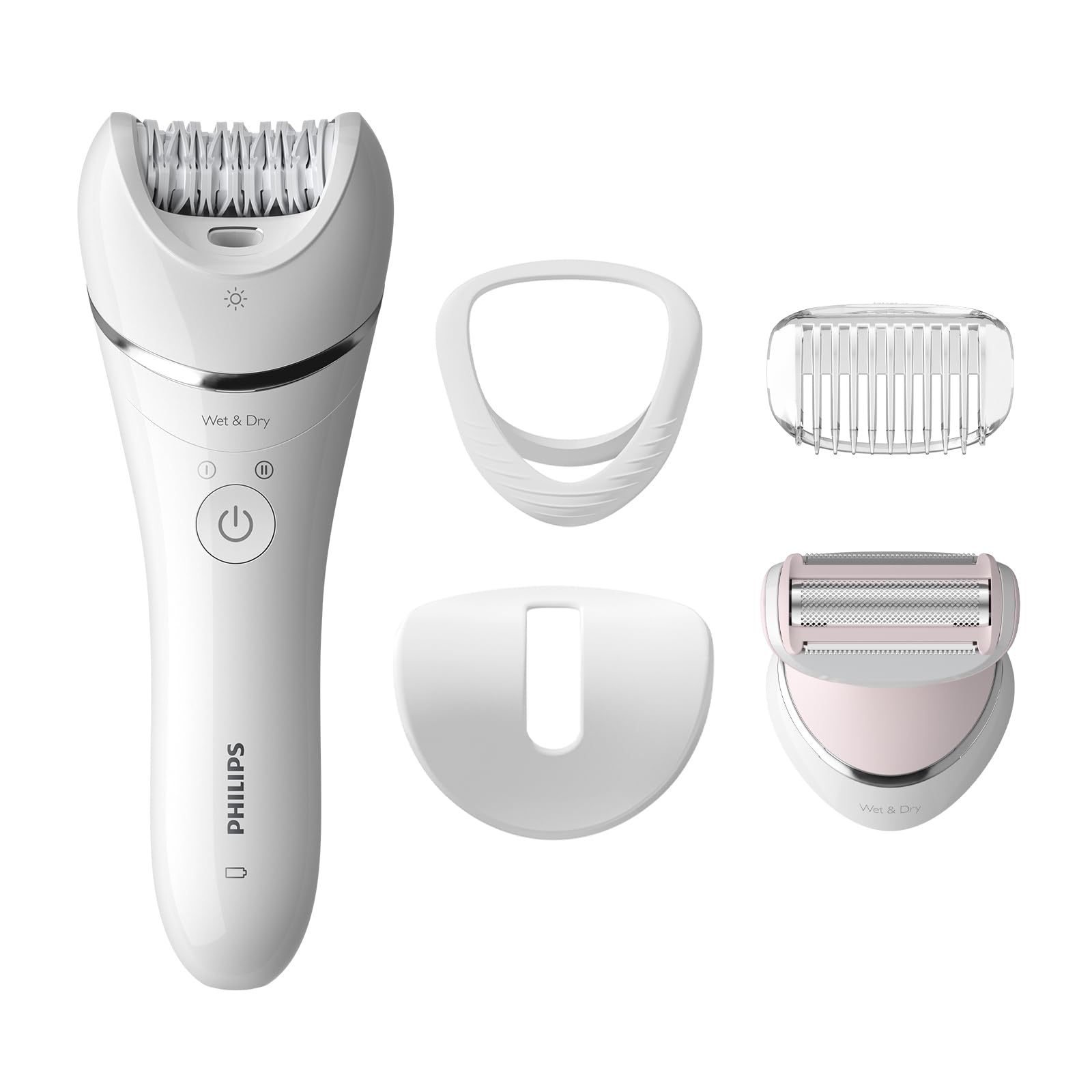Philips Series 8000 Epilator, Wet and Dry Cordless Hair Removal for Legs and Body with 5 Accessories, Including Shaver Head - BRE710/01