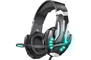 BENGOO G9000 Stereo Gaming Headset for PS4 PC Xbox One PS5 Controller, Noise Cancelling Over Ear Headphones with Mic, LED Light, Bass Surround, Soft Memory Earmuffs for Laptop Mac - Black