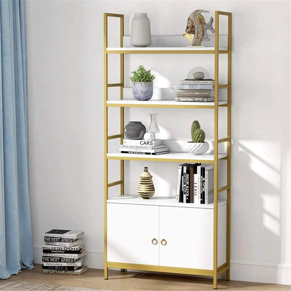 Buy Tribesigns Gold Bookcase with Door, 4Tier White Etagere Standard