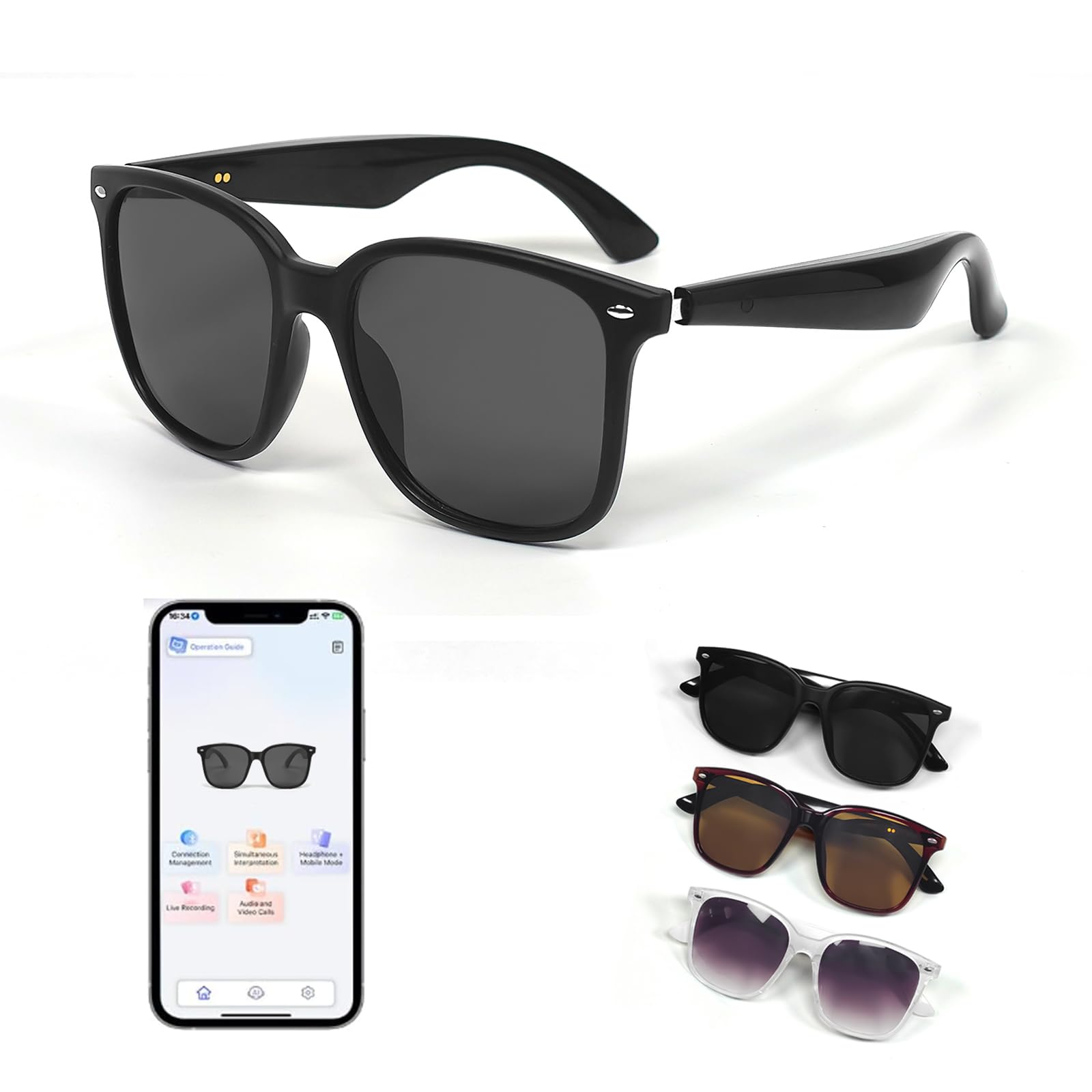 Photo 1 of Smart AI Bluetooth Sunglasses for Women Men Translation Translator Translate Translating Headphones Audio Glasses with 150 Language & Accents UV Protection Bluetooth 5.4 Eyeglasses with Speakers