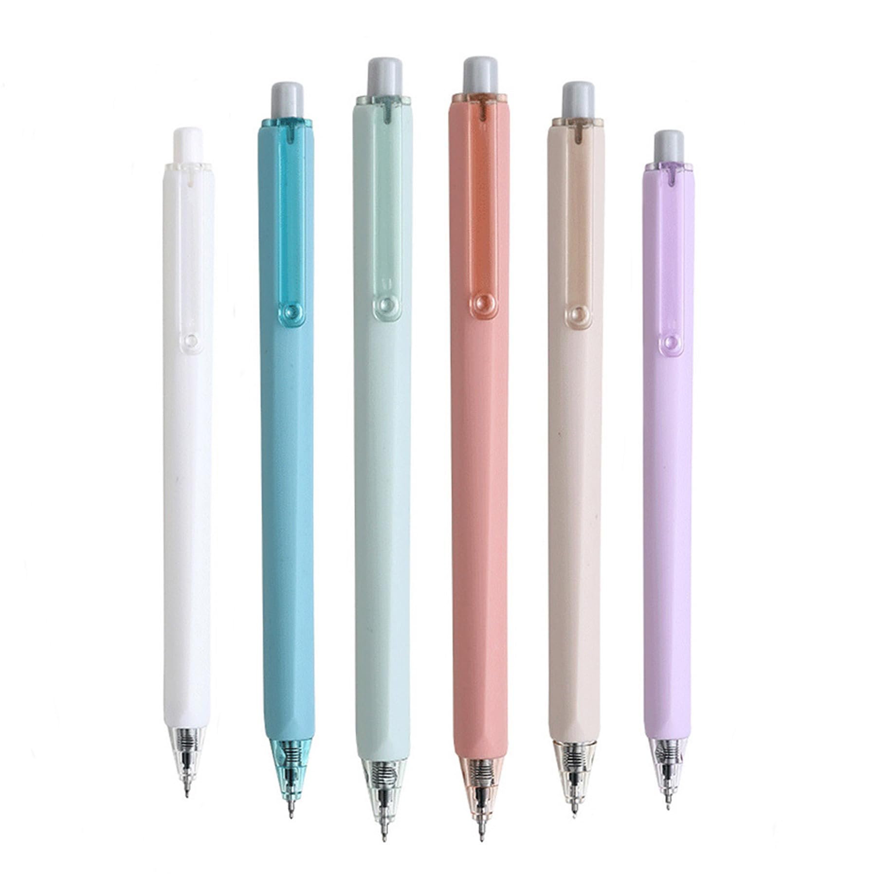HeTaoCat Retractable Gel Pens, 6 Pastel Exterior Colors, 0.5mm Fine Point, Quick Drying, Writing Drawing, Black ink gel pens, Box of 6 Pens (6)