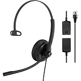 Yealink Phone Headsets for Office Phones YHS34 QD to RJ9 Wired Headset | Leather ear pads,Compatible with Poly Snom Grandstream Phones Desk Landline Headset with Microphone -Mono/72g/2.1m Cable
