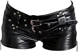 Linjinx Women's Faux Leather Low Waist Skinny Shorts Wide Straight Leg Mini Shorts for Casual Club