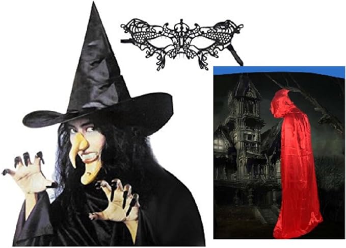 Amazon ウィッチーズ Witches 魔女 ウィッチ 変装 セット Red 赤 マントコスチューム トンガリ帽子 付け鼻 ブラック 付け爪 コスプレ 仮装 通販 Amazon ウィッチーズ Witches 魔女 ウィッチ 変装 セット Red 赤 マントコスチューム トンガリ帽子 付け鼻 ブラック 付け爪 コスプレ 仮装 通販