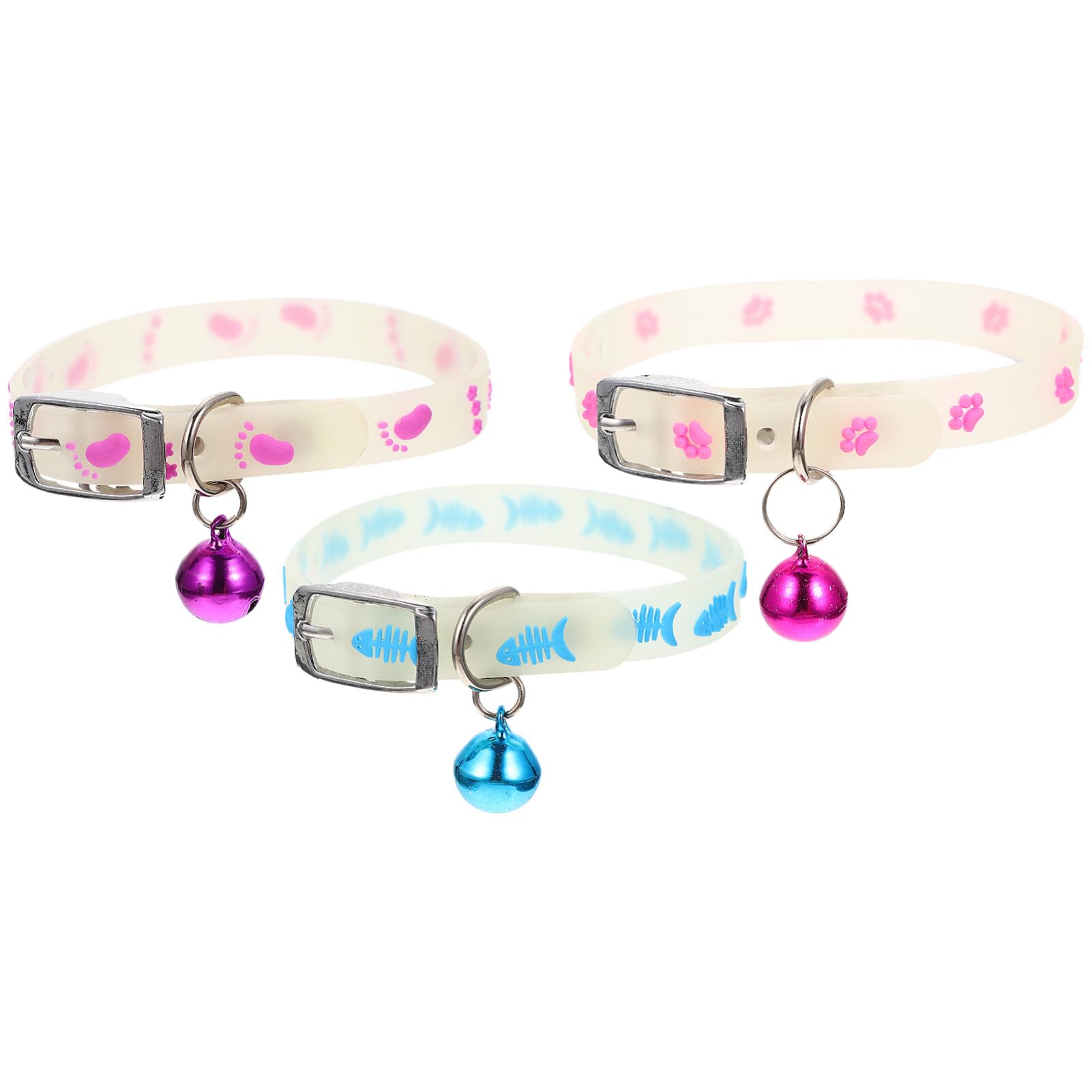 Ipetboom Cat Collar with Bell, 3Pcs Light up Pet Puppy Dog Collars for Night Safety, Assorted Designs for Daily Wear Parties Photos, 11.6x0.6x0.4in, Adjustable Range 7.48-10.24inch