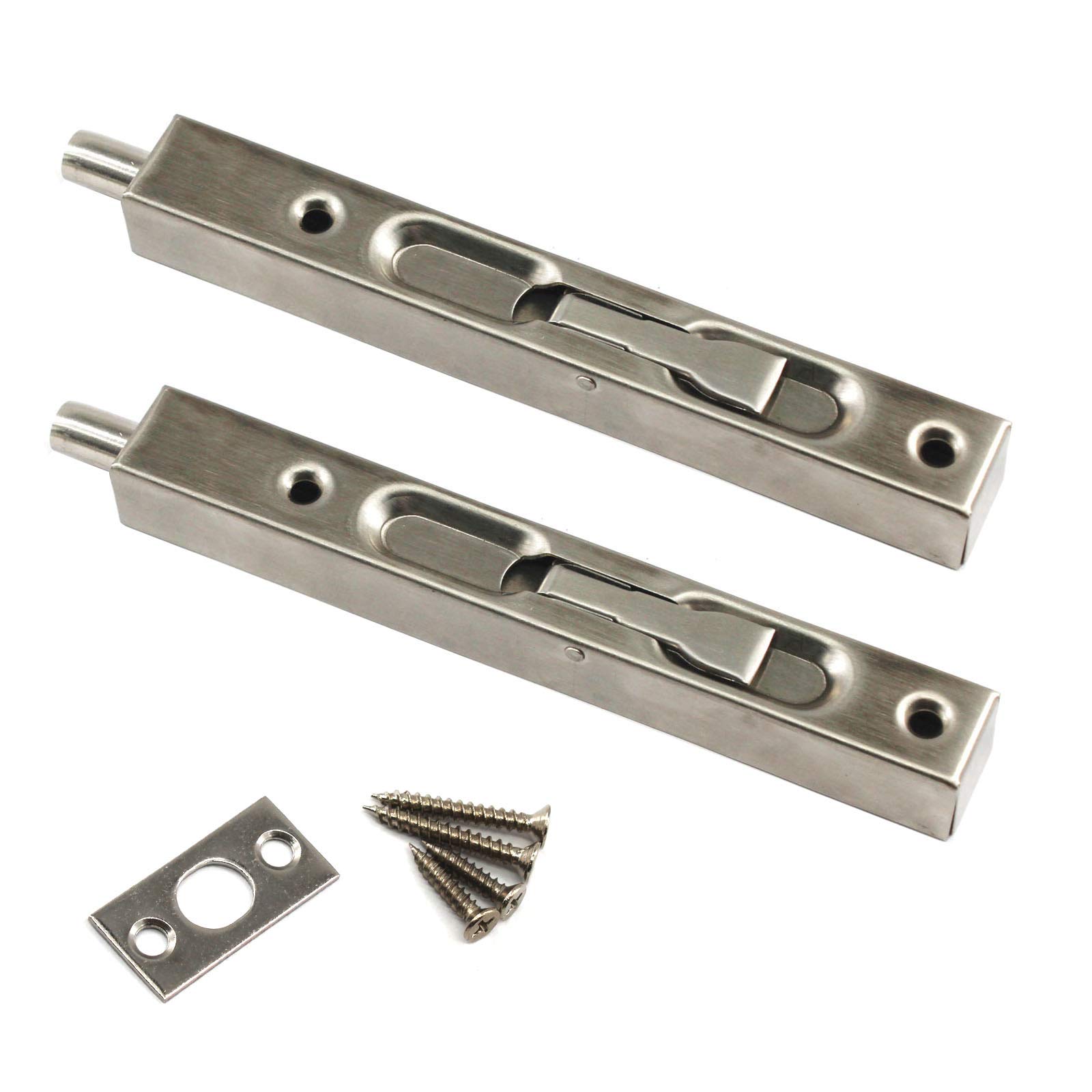 6 Inch Stainless Steel Slide Door Latch Bolt Silver Flush Bolt with Screws for Bedroom,Cupboard