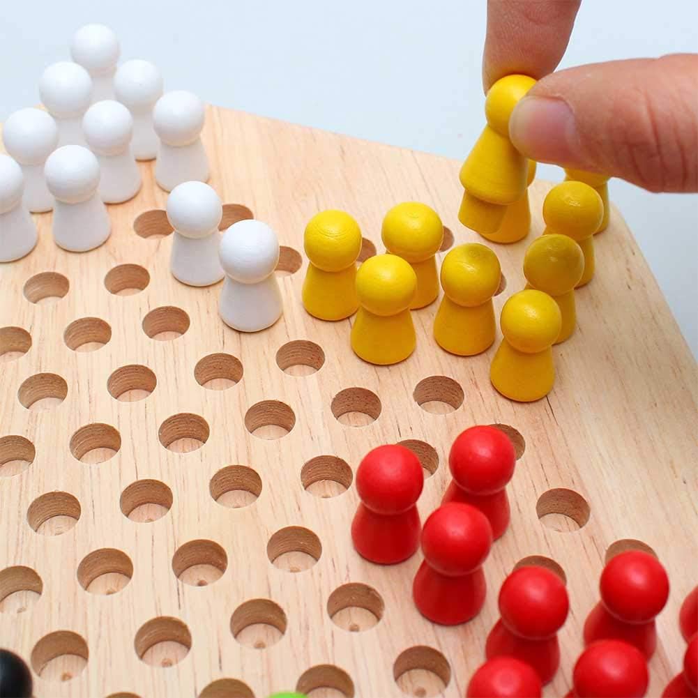 Wooden Chinese Checkers, 60 Marbles in 6 Colours for All Ages Durable Rubber Wood Board Game Family Strategy Educational Toy - Image 5