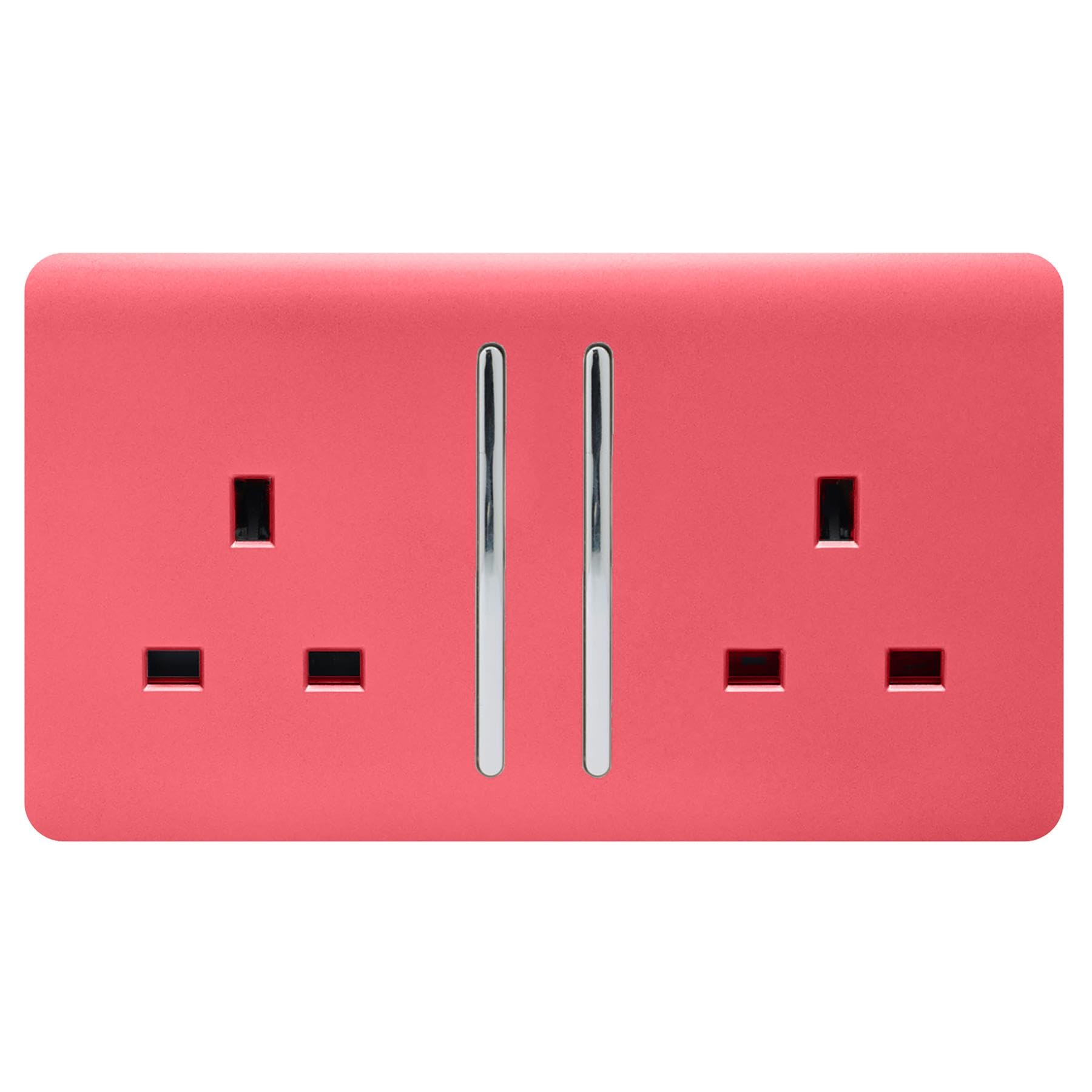 Trendi 2 Gang Artistic Modern Glossy 13 Amp Switched Tactile Plug Socket Strawberry, ART-SKT213L