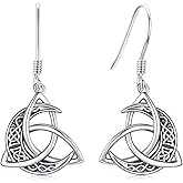 Celtic Knot Sterling Silver Crescent Moon Drop Dangle Earrings - Irish Celtic Moon Jewelry for Women