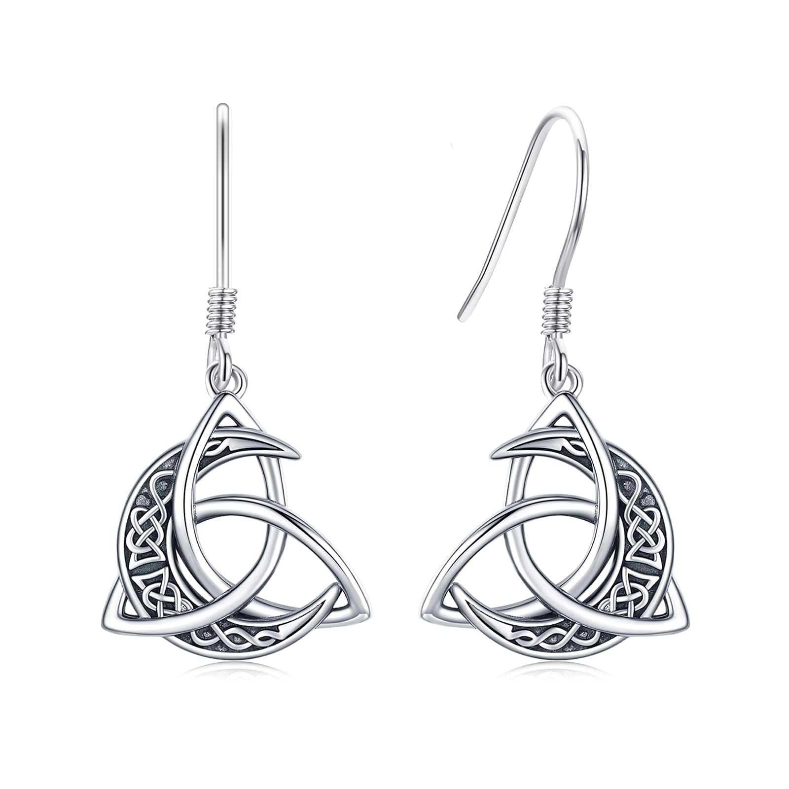 Celtic Moon Earrings 925 Sterling Silver Celtic Trinity Knot Dangle Drop Earrings Irish Earrings Jewellery Gifts for Women Girls
