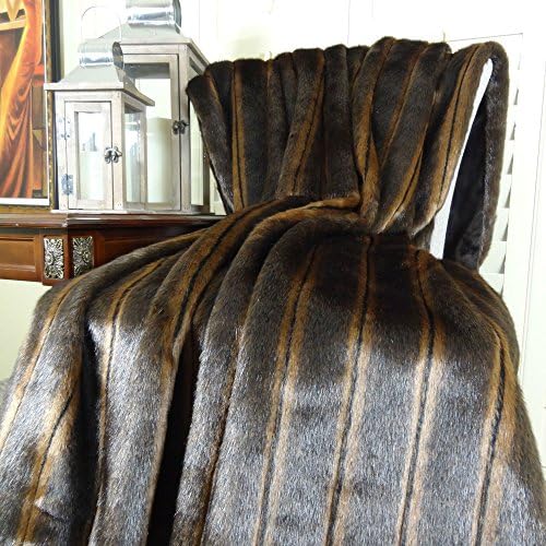 Luxury Brown Mink Faux Fur Throw Blanket &amp; Bedspread, Two Tone Brown Mink Fur Throw Blanket, Mink Fur, Brown Fur Blanket, Handmade in USA, Thomas Collection 16424