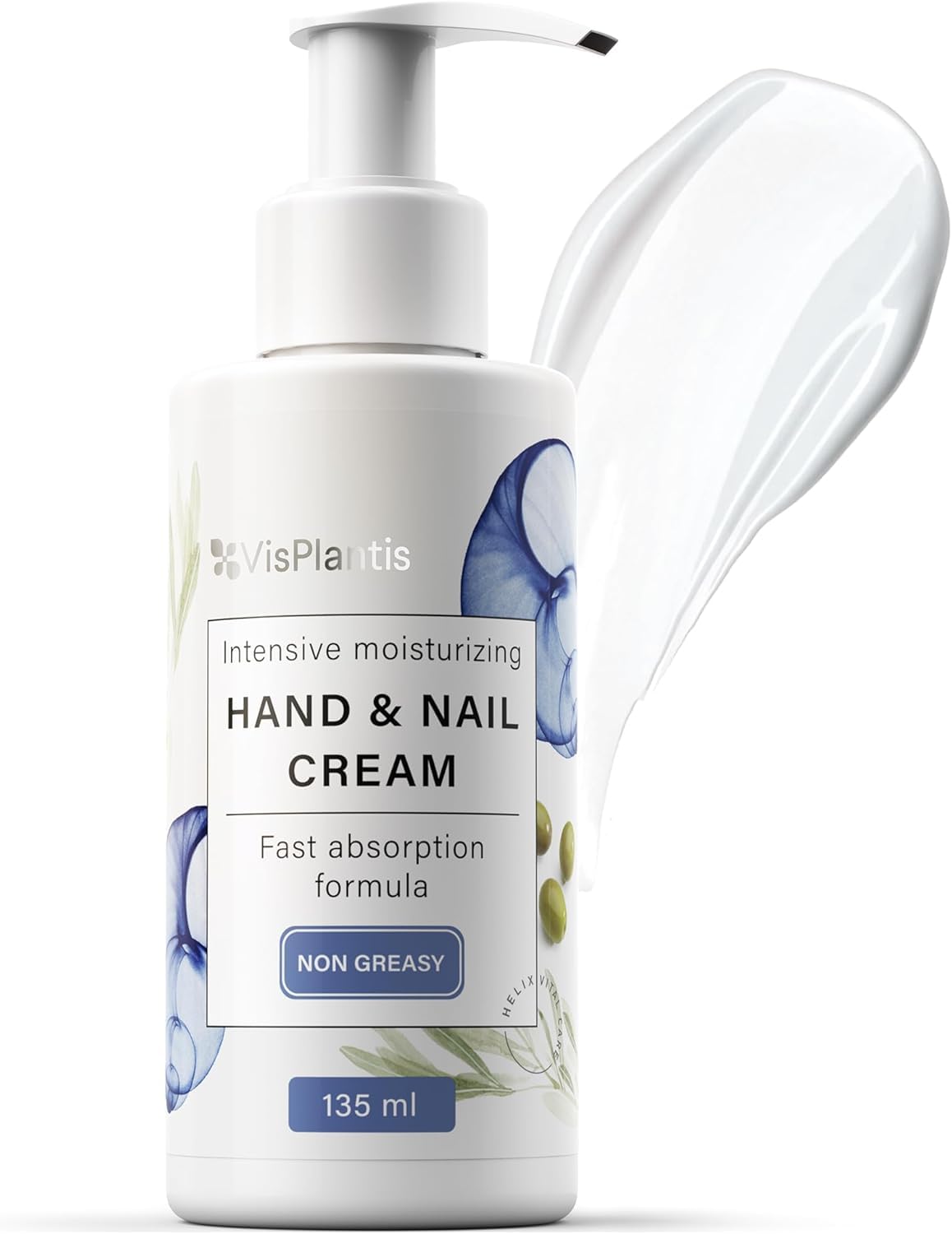 Vis Plantis Intensive Hand Cream for Very Dry Hands with Urea, Olive Oil & Snail Secretion Filtrate - 135 ml Sensitive Skin Moisturising Hand Cream for Women & Men - Natural Vegan Nail Mask with Pump