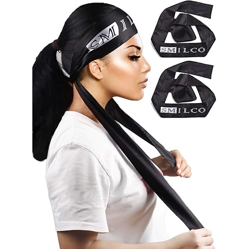 Satin Edge Laying Scarf Wrap for Hair Wig Wrap Grip Band 58 X 3 Inches for Women Lace Frontal Wigs Makeup Facial Sport Yoga (2pcs)