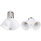 Simba Lighting E26 Light Bulb Socket Adapter Splitter to 2 Heads, 2 Pack | White Finish, Indoor and Outdoor Use for Ceiling Light or Lamp, Medium Screw Base