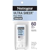 Neutrogena Ultra Sheer Face Sunscreen Stick SPF 60, Sensitive Skin Care, Mess-Free Broad Spectrum Sun Protection, Water Resistant Travel Size Sunscreen for Face, Oxybenzone-Free, .47 oz