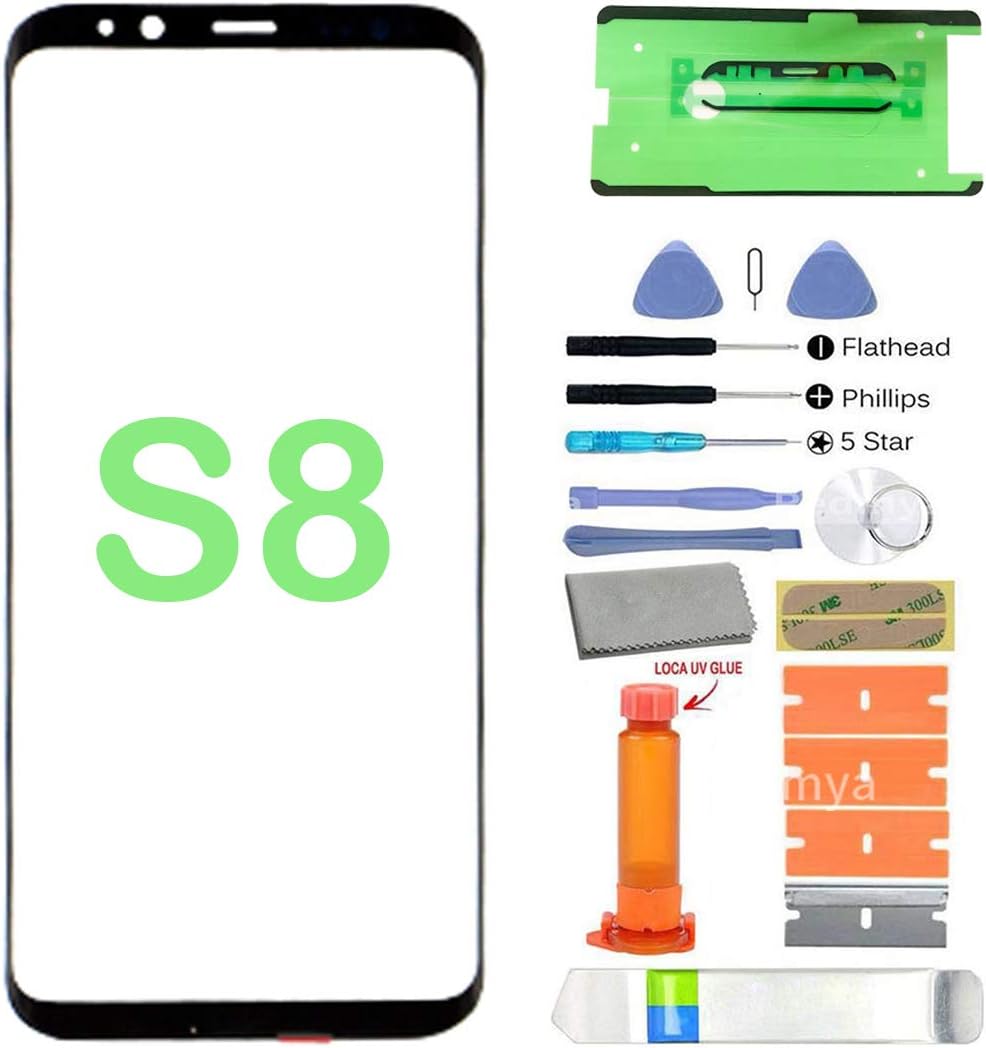 Original S8 Front Outer Glass for Samsung Galaxy S8 G950 Front Outer Lens Glass Screen Replacement Repair Kit Parts with Tool (Galaxy S8 5.8'- Black) (s8 Black)