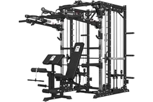 FAGUS H Commercial Smith Machine with Smith Bar, 4000LBS Power Cage Squat Rack with Lever Arm, Leg Press, LAT Pull Down System, Multi-Function Linear Bearing Cable Crossover Machine for Home Gym