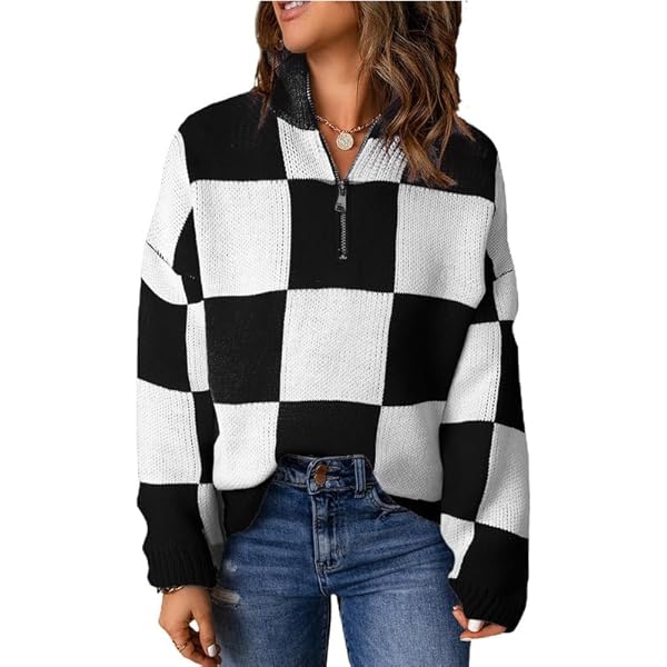 Women's Color Block Checkered Crew Neck Long Sleeve Y2K